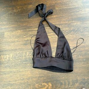 Garage black satin halter top